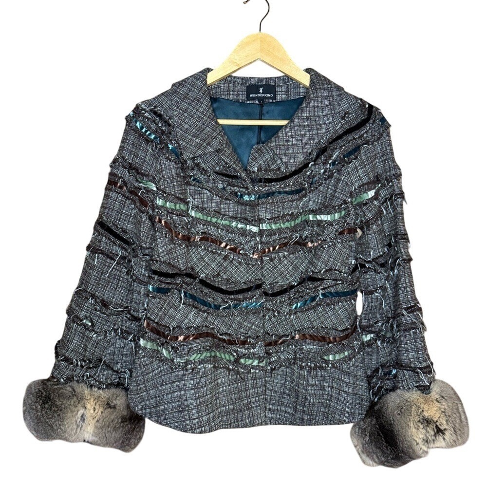 Wunderkind Italian Designer Jacket with Chinchilla Fur Cuffs | Size 4‎